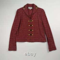 Collection St John Ensemble 2 Pièces Jupe en Tweed Boucle Rouge Veste en Suède Dorée Taille 4