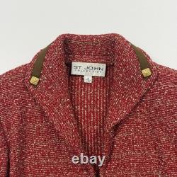 Collection St John Ensemble 2 Pièces Jupe en Tweed Boucle Rouge Veste en Suède Dorée Taille 4