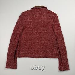 Collection St John Ensemble 2 Pièces Jupe en Tweed Boucle Rouge Veste en Suède Dorée Taille 4