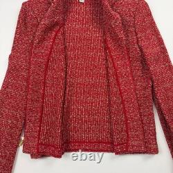 Collection St John Ensemble 2 Pièces Jupe en Tweed Boucle Rouge Veste en Suède Dorée Taille 4