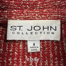 Collection St John Ensemble 2 Pièces Jupe en Tweed Boucle Rouge Veste en Suède Dorée Taille 4