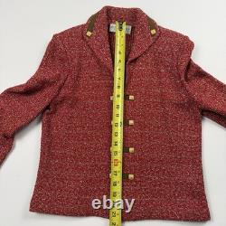 Collection St John Ensemble 2 Pièces Jupe en Tweed Boucle Rouge Veste en Suède Dorée Taille 4