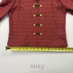 Collection St John Ensemble 2 Pièces Jupe en Tweed Boucle Rouge Veste en Suède Dorée Taille 4