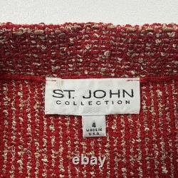 Collection St John Ensemble 2 Pièces Jupe en Tweed Boucle Rouge Veste en Suède Dorée Taille 4