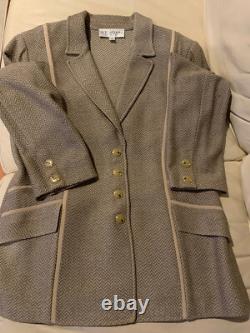 Collection St John Ensemble 2 pièces Veste en tricot chevron taupe et jupe, Taille 12