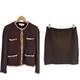 Collection St John Ensemble Tricot Santana 2 Pièces Veste Jupe Bordure Boucle Marron Taille 6