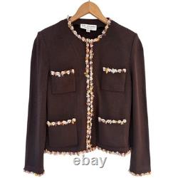Collection St John Ensemble Tricot Santana 2 Pièces Veste Jupe Bordure Boucle Marron Taille 6