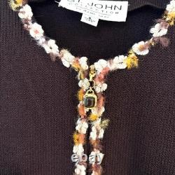 Collection St John Ensemble Tricot Santana 2 Pièces Veste Jupe Bordure Boucle Marron Taille 6