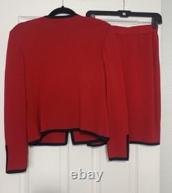 Collection St. John Ensemble en Tricot 2 Pièces Veste Jupe Femme 2 Rouge/Noir Vintage USA