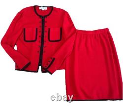 Collection St. John Ensemble en Tricot 2 Pièces Veste Jupe Femme 2 Rouge/Noir Vintage USA