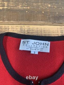 Collection St. John Ensemble en Tricot 2 Pièces Veste Jupe Femme 2 Rouge/Noir Vintage USA