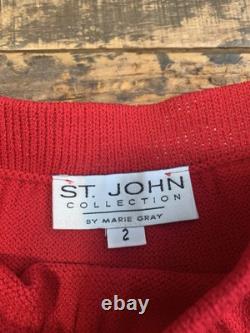 Collection St. John Ensemble en Tricot 2 Pièces Veste Jupe Femme 2 Rouge/Noir Vintage USA