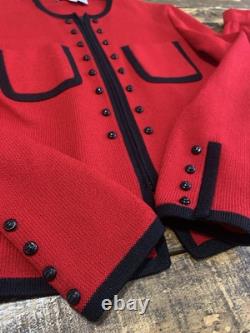 Collection St. John Ensemble en Tricot 2 Pièces Veste Jupe Femme 2 Rouge/Noir Vintage USA