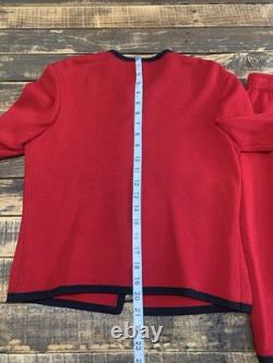 Collection St. John Ensemble en Tricot 2 Pièces Veste Jupe Femme 2 Rouge/Noir Vintage USA