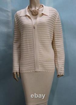 Collection St. John Jaquette jaune, jupe, haut XL 14 12 16 costume 3 pièces boutons crochet