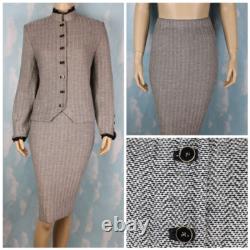Collection St. John Maille Veste noire et crème Jupe L 12 14 Ensemble 2 pièces avec bordure en dentelle