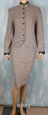 Collection St. John Maille Veste noire et crème Jupe L 12 14 Ensemble 2 pièces avec bordure en dentelle