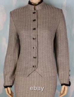 Collection St. John Maille Veste noire et crème Jupe L 12 14 Ensemble 2 pièces avec bordure en dentelle