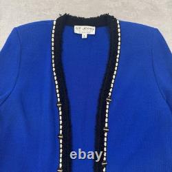 Collection St. John Marie Gray Femmes 6 Ensemble Tricot Frangé Bleu Veste Cardigan