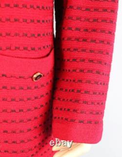 Collection St. John Tricot Rouge Long Veste Jupe XL 14 16 Costume 2 pièces Boutons Poches