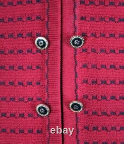 Collection St. John Tricot Rouge Long Veste Jupe XL 14 16 Costume 2 pièces Boutons Poches