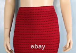 Collection St. John Tricot Rouge Long Veste Jupe XL 14 16 Costume 2 pièces Boutons Poches