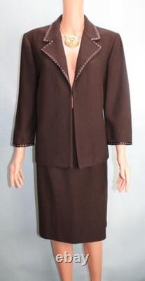 Collection St. John Tricot Veste Marron Jupe Taille L 12 10 Costume 2 pièces avec bordure cloutée
