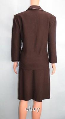 Collection St. John Tricot Veste Marron Jupe Taille L 12 10 Costume 2 pièces avec bordure cloutée