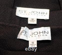 Collection St. John Tricot Veste Marron Jupe Taille L 12 10 Costume 2 pièces avec bordure cloutée