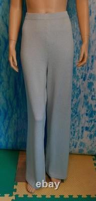 Collection St John Tricots Veste noire et bleue Pantalon L 10 12 Costume 2 pièces Franges Fermeture éclair