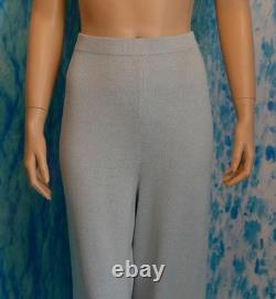 Collection St John Tricots Veste noire et bleue Pantalon L 10 12 Costume 2 pièces Franges Fermeture éclair