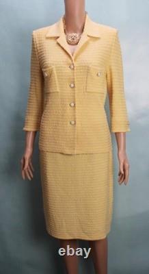 Collection St John Veste Jupe Jaune Blanche Taille M L 8 10 Boutons Poches
