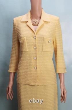 Collection St John Veste Jupe Jaune Blanche Taille M L 8 10 Boutons Poches