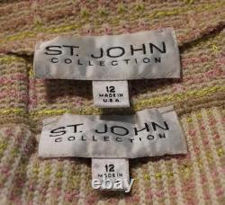 Collection St. John Veste Jupe Rose Verte Taille L 12 14 Ensemble 2 pièces Poches Décoratives