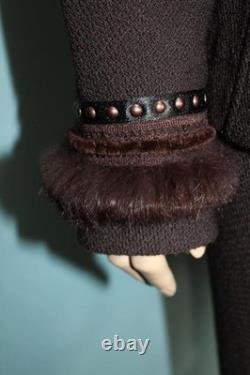 Collection St. John Veste Marron Jupe Taille L 10 8 Ensemble 2 pièces Boutons Clous Bord en Fourrure