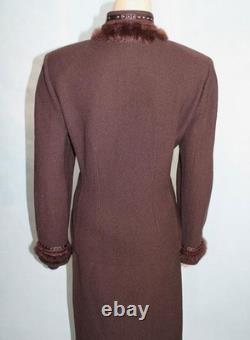 Collection St. John Veste Marron Jupe Taille L 10 8 Ensemble 2 pièces Boutons Clous Bord en Fourrure