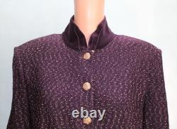 Collection St John Veste Tricot Prune Jupe Taille L 14 12 Costume 2 pièces Bordure Frangée Dorée