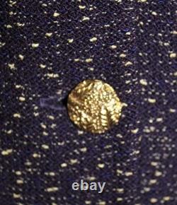 Collection St John Veste Tricot Prune Jupe Taille L 14 12 Costume 2 pièces Bordure Frangée Dorée