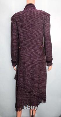 Collection St John Veste Tricot Prune Jupe Taille L 14 12 Costume 2 pièces Bordure Frangée Dorée