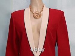 Collection St. John Veste Tricot Rouge Jupe Taille L 12 10 Ensemble 2 pièces Bordure Blanche Noire