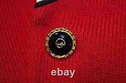 Collection St. John Veste Tricot Rouge Jupe Taille L 12 10 Ensemble 2 pièces Bordure Blanche Noire