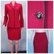 Collection St John Veste En Maille Rose Jupe Taille L Costume 2 Pi&egrave;ces Taille 10 Boutons Bordure Noire