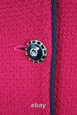 Collection St John Veste en maille rose Jupe taille L Costume 2 pièces Taille 10 Boutons Bordure noire