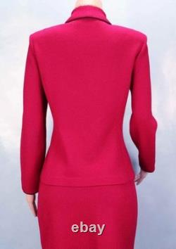Collection St John Veste en maille rose Jupe taille L Costume 2 pièces Taille 10 Boutons Bordure noire