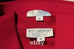 Collection St John Veste en maille rose Jupe taille L Costume 2 pièces Taille 10 Boutons Bordure noire