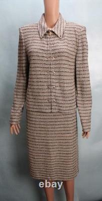 Collection St John Veste et jupe noir et blanc XL taille 16 14 ensemble 2 pièces argenté scintillant