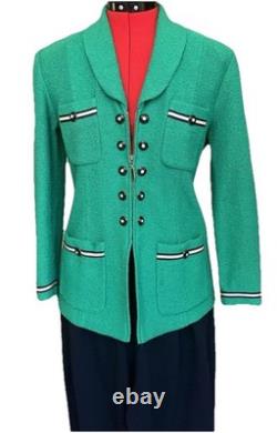 Collection St. John Veste zippée complète vert Kelly ornée et pantalon bleu marine