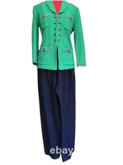 Collection St. John Veste zippée complète vert Kelly ornée et pantalon bleu marine