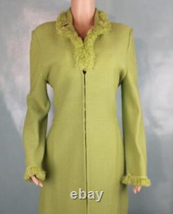 Collection St John en maille, veste verte, jupe, ensemble 2 pièces, taille L 10 12, finition à franges, effet scintillant