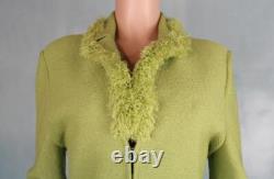 Collection St John en maille, veste verte, jupe, ensemble 2 pièces, taille L 10 12, finition à franges, effet scintillant